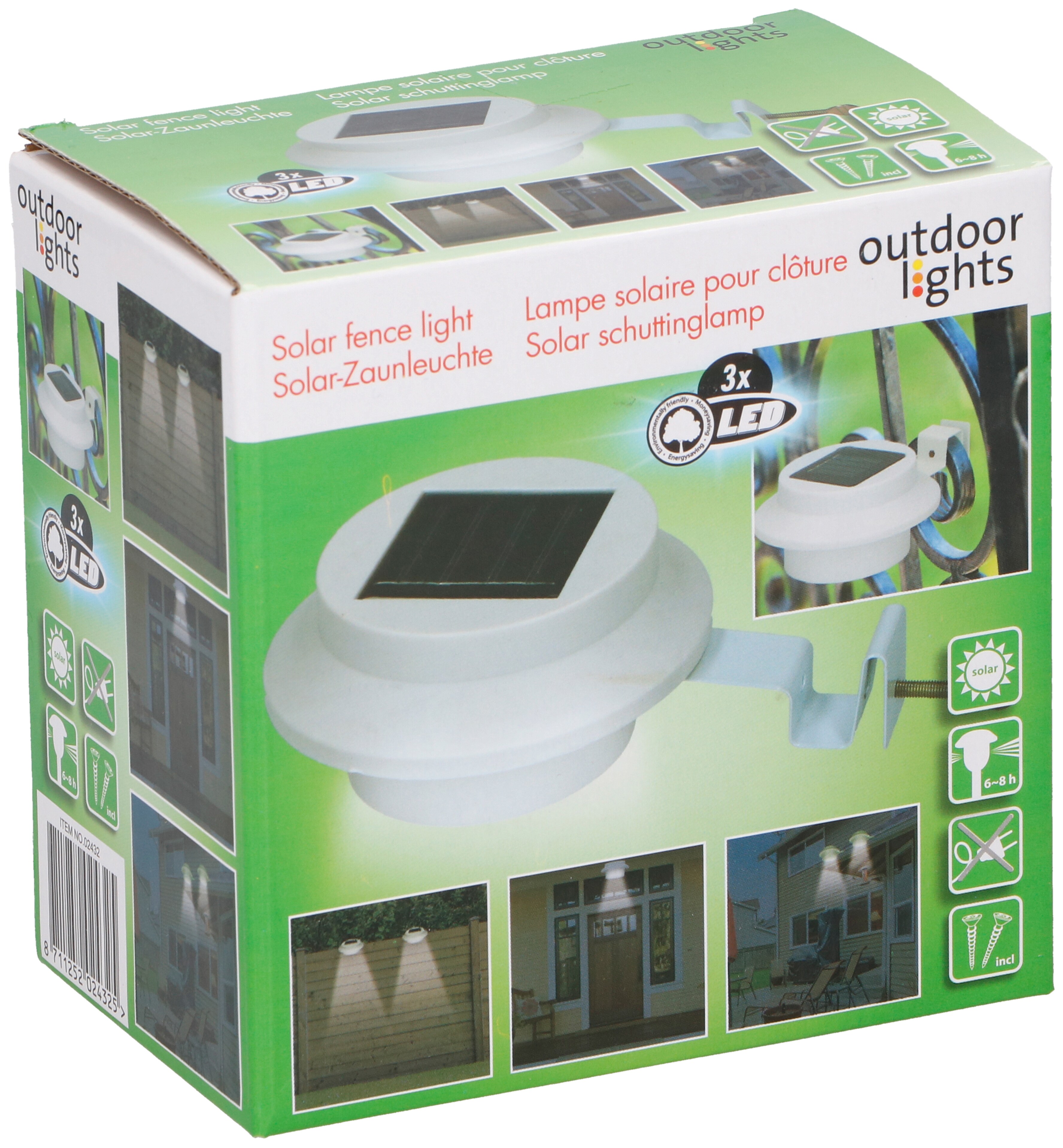 Solcelledrevet Led-lampe til gjerde