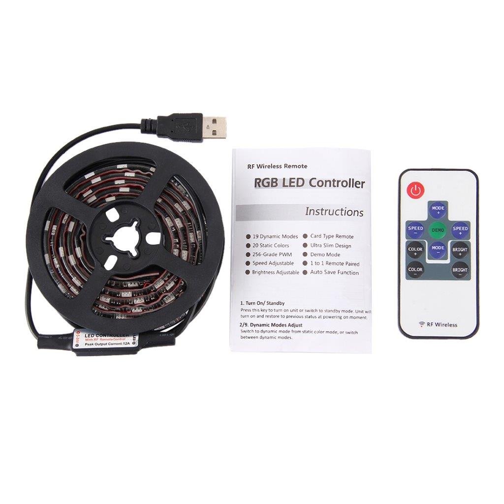 TV-belysning / LED-sløyfe med fjernkontroll - 12W 60 lysdioder SMD 5050 RGB 1x1m