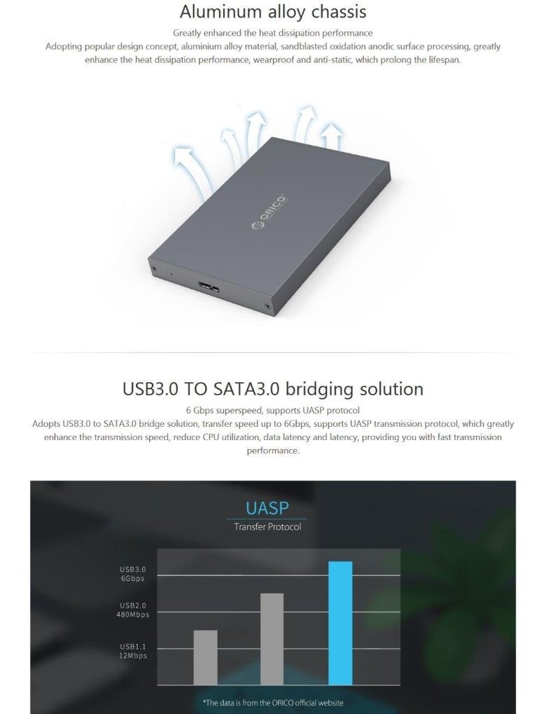 Harddisk kabinett 2.5" USB 3.0 Micro-B til SATA 3.0 med silikonbeskyttelse
