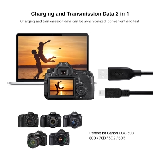 Mini Usb kabel / datakabel Canon EOS 50D / 60D / 70D / 5D2 / 5D3