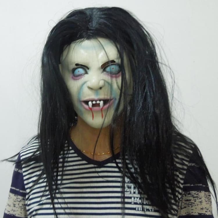Vampyr-maske med hår - maskeradeutstyr til Halloween m.m.