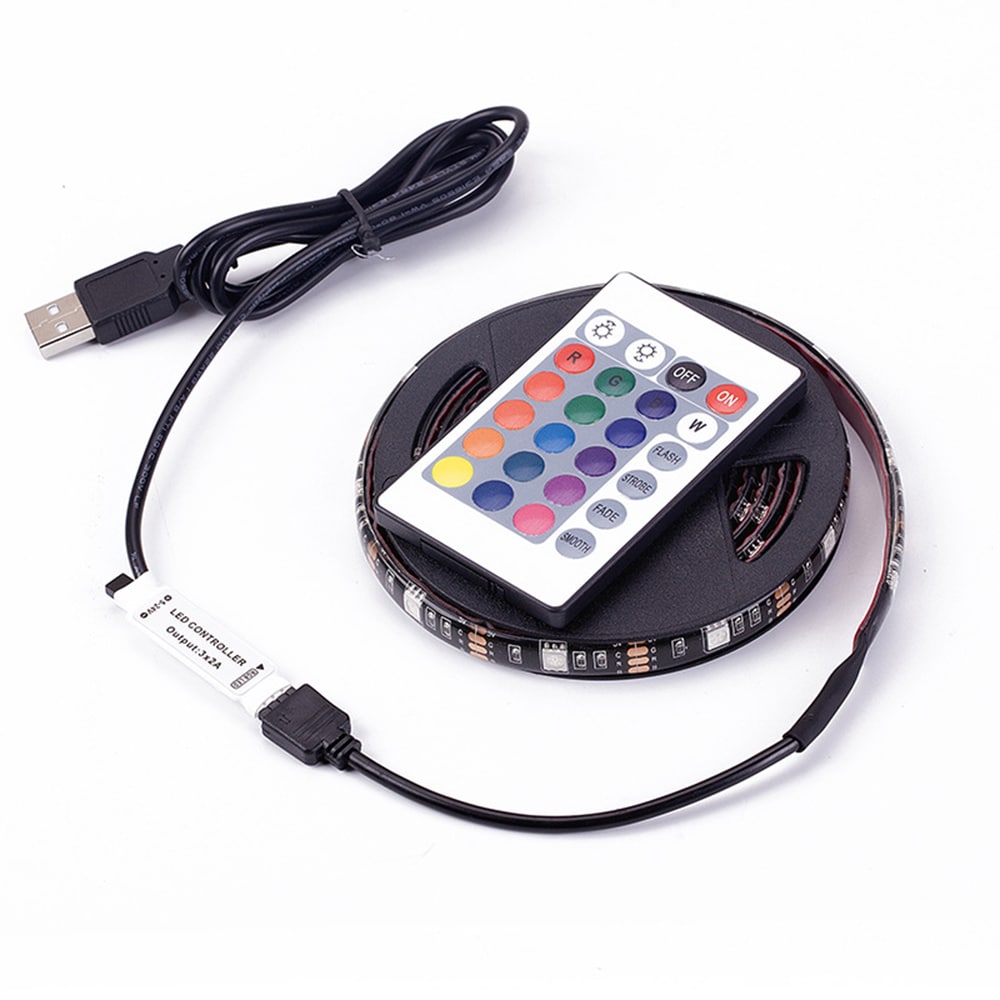 Led Slynge USB RGB farge Remote 24 knapper - 3 meter Vanntett