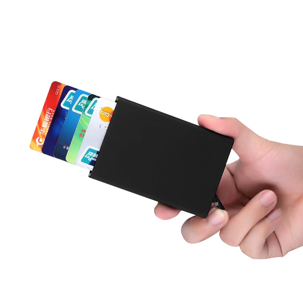 Kortholder kredittfutteral RFID-beskyttele Aluminium Pop-up - Svart