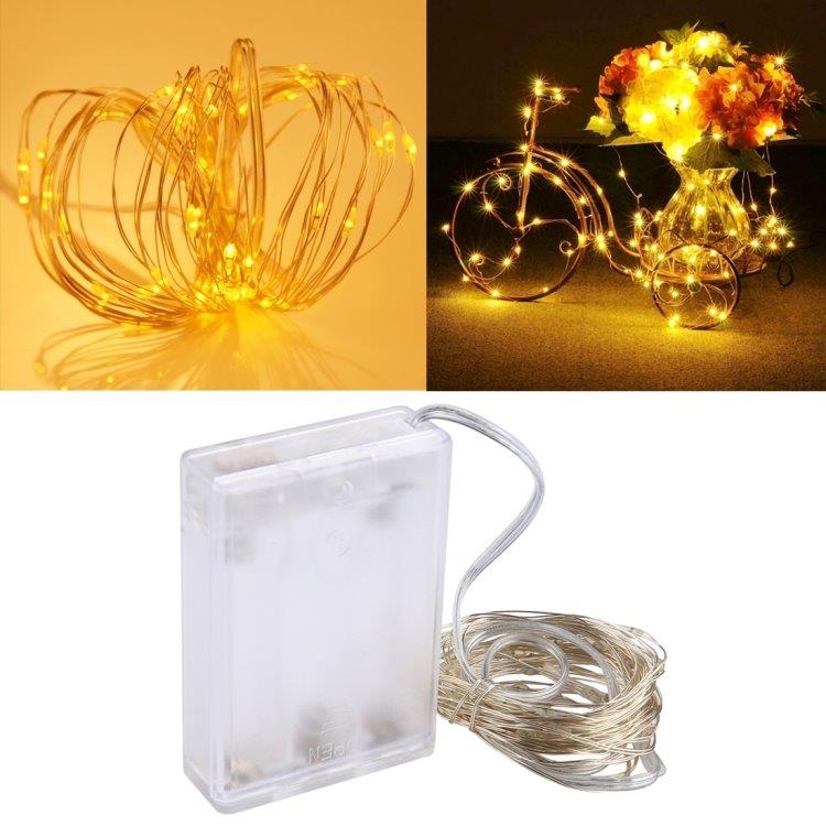 Lyssløyfe / Led-sløyfe med wire 5meter - 50stk varmhvite lys
