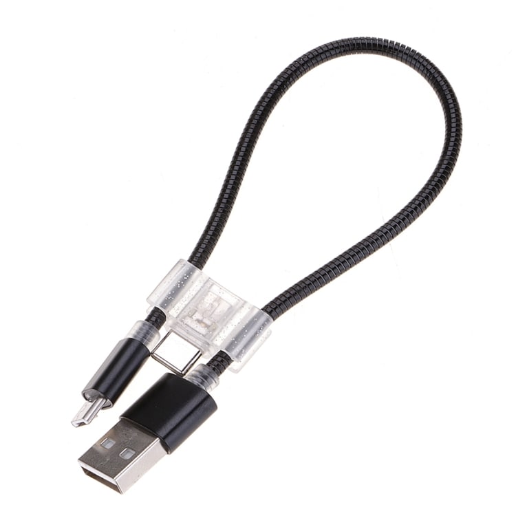 Kort Usb-kabel 2A Micro USB + USB-C / Type-C ladekabel