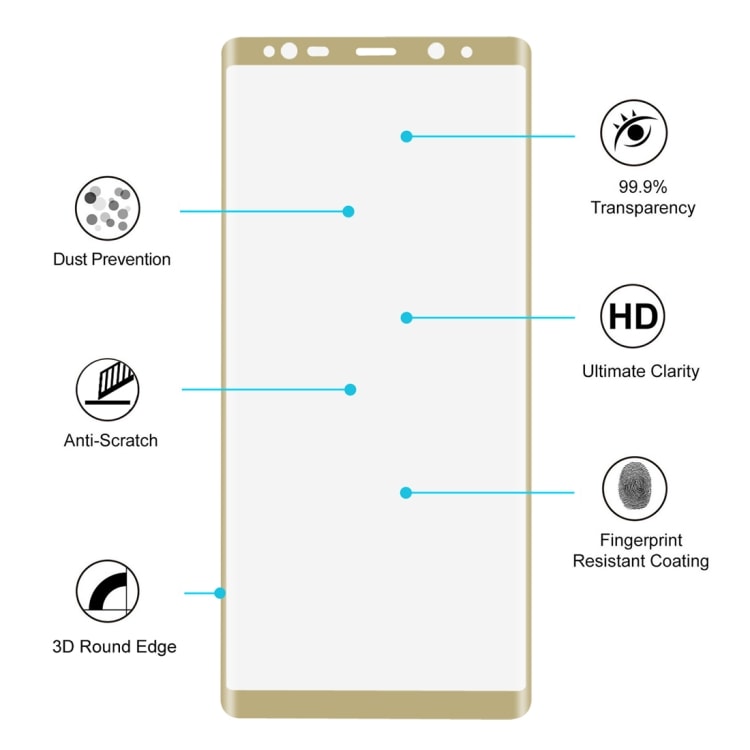 Full Skjermbeskyttelse Gul til Samsung Galaxy Note 8 & skjermbeskyttelse bakside