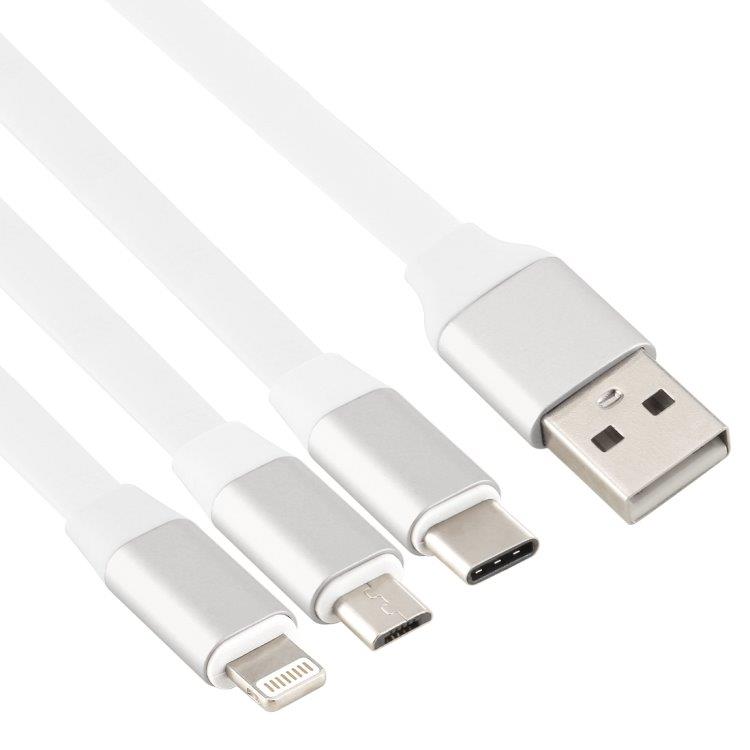 Trippel Flokefri ladekabel iPhone /  USB-C /  Micro-USB