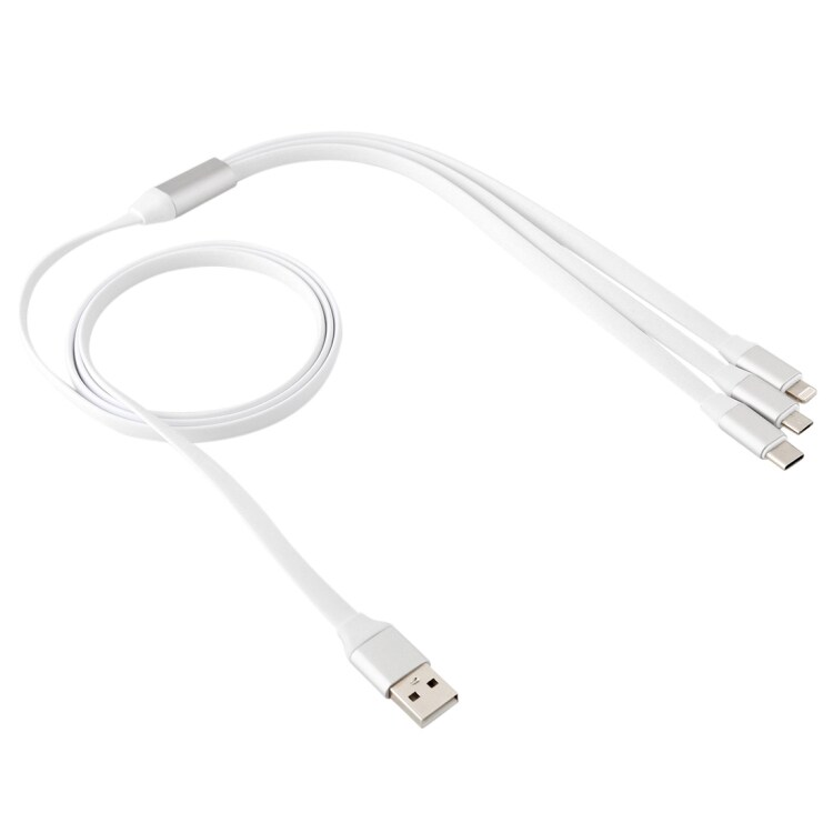 Trippel Flokefri ladekabel iPhone /  USB-C /  Micro-USB
