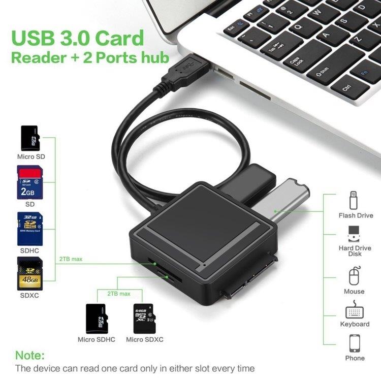 Harddisk adapter USB-C Type C til SATA 3.0 + 2 USB 3.0 + Kortleser