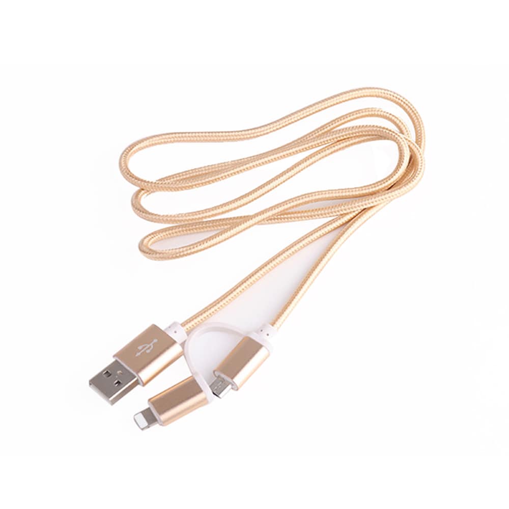 Flettet datakabel Micro USB og Lightning 8 kontakt - Gull