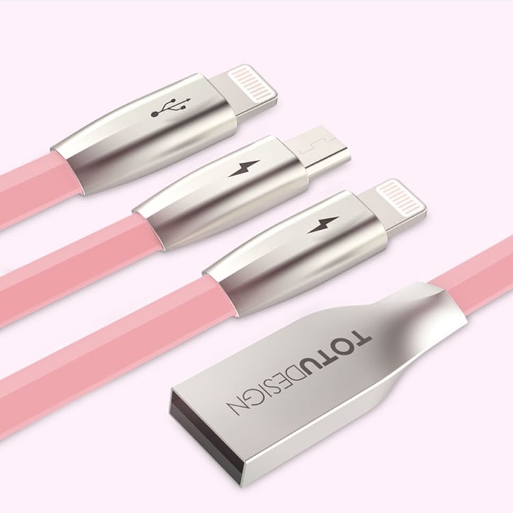 Ladekabel / grenkabel med doble iPhone-kontakter og en Micro-USB – Rosa