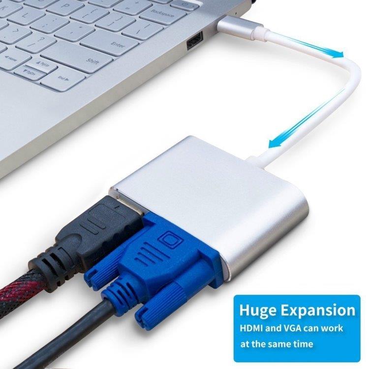 Konverterer / Adapter VGA & HDMI til USB-C / Type-C Hub