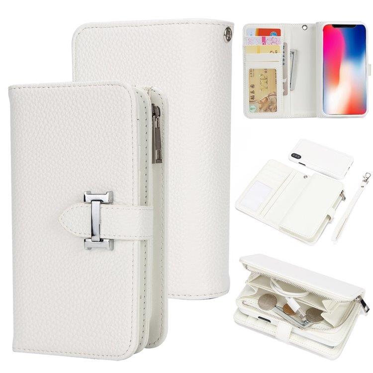Lommebokfutteral med magnetdeksel iPhone X - glidelås, kortholder og rem