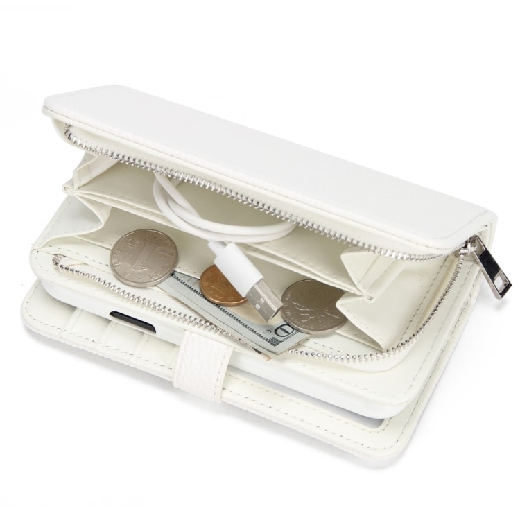 Lommebokfutteral med magnetdeksel iPhone X - glidelås, kortholder og rem