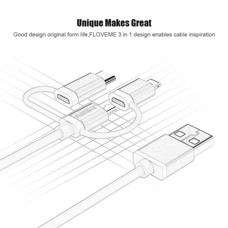 FLOVEME Usb-kabel iPhone  + Micro USB + Usb Type-C