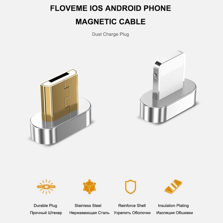 FLOVEME Ladekabel iPhone + Micro-Usb med magnetiske utbyttbare kontakter, 1m