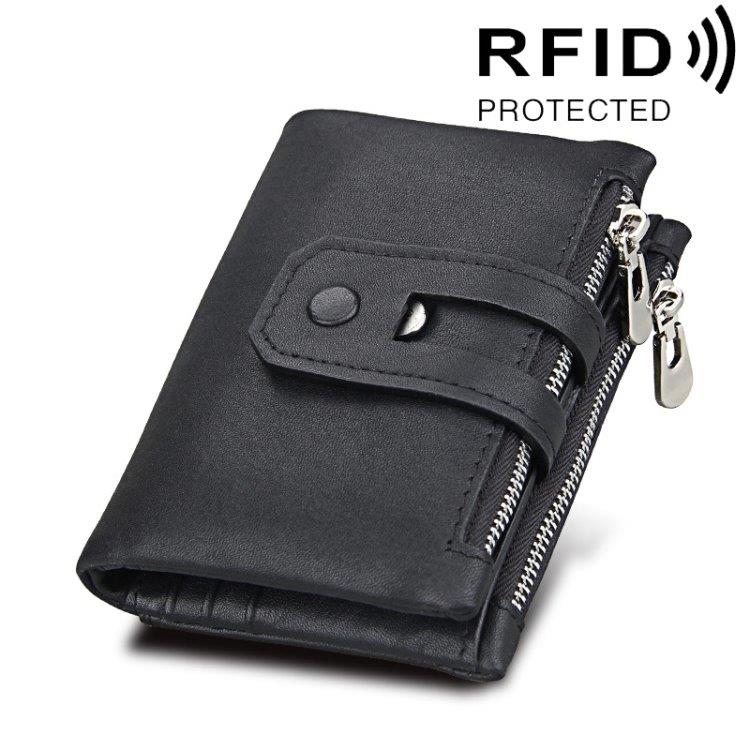 RFID Lommebok av ekte skinn med glidelås