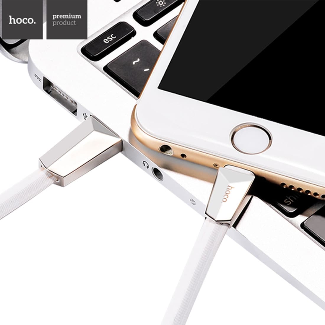 Hoco USB-ladekabel for iPhone 6, 7, 8 og X – Hvit