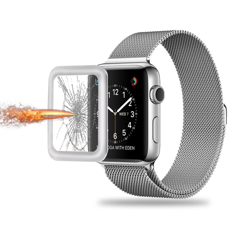 Skjermbeskyttelse / displaybeskyttelse i herdet glass Apple Watch Series 3 42mm - 3D Silver