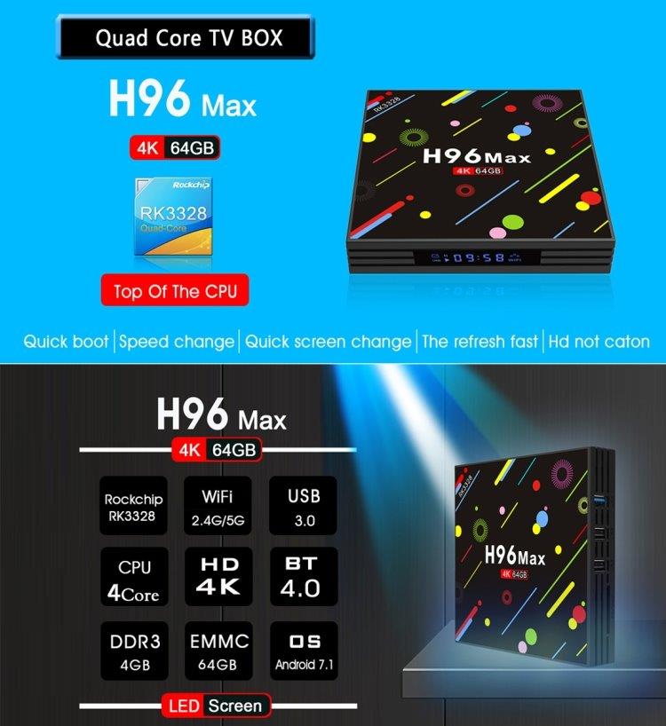 TV-BOKS H96 Android 4K Ultra HD 4GB+64GB WiFi
