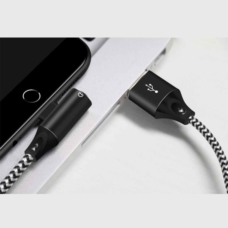 Lightning Ljud&Ladd-Adapter iPhone X/XS / 8 / 7 Flätad kabel