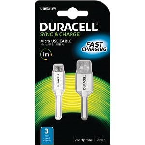 Duracell Micro USB Datakabel 1 m - Hvit
