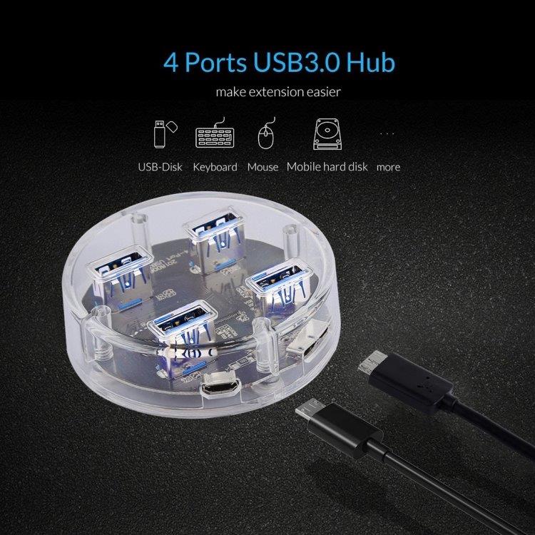 USB Hub 4xUSB 3.0 Transparent