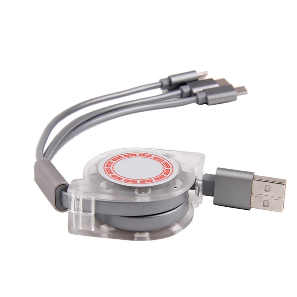 3i1 USB-ladeadapter Uttrekkbar Grå