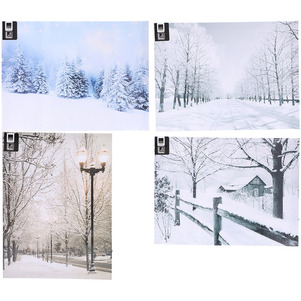 Canvas Vintermotiv med innbygd belysning i bildet.