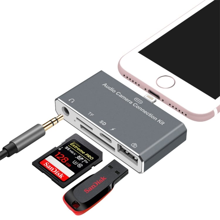 Usb kortleser  5i1  Adapter til iPhone - SD / 3,5mm Type-C