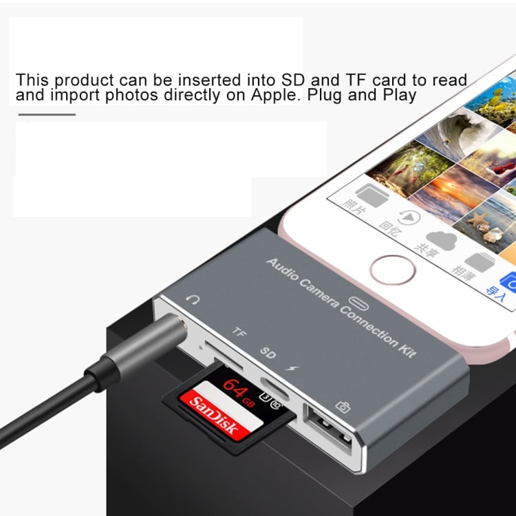 Usb kortleser  5i1  Adapter til iPhone - SD / 3,5mm Type-C