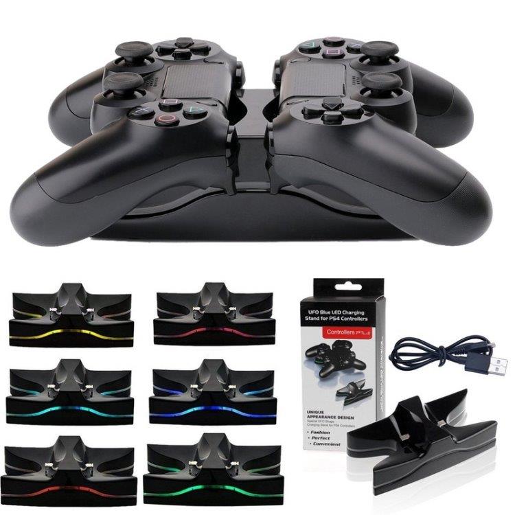 LED Dual-ladestasjon til PS4-kontroller / PS4-ladedock / Ladestativ for PS4-kontrollere