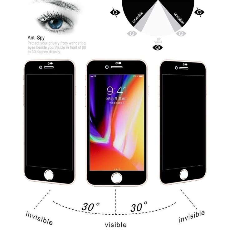 Personvern skjermbeskyttelse av temperert glass iPhone 8 & 7