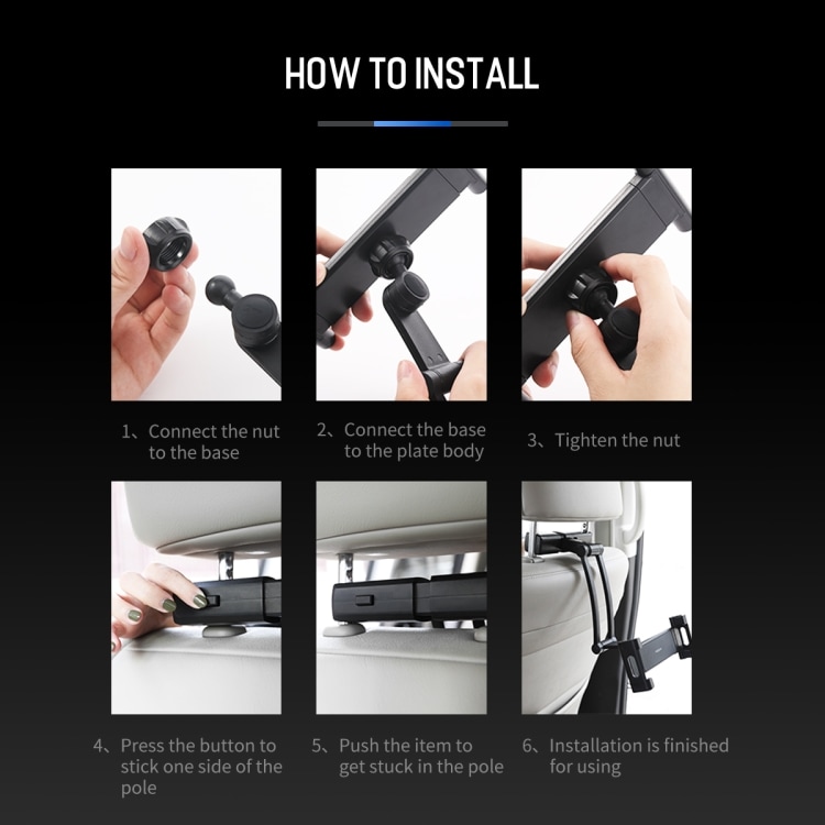 ROCK Universal Holder til bilens nakkestøtte - Mobil & Surfeplate