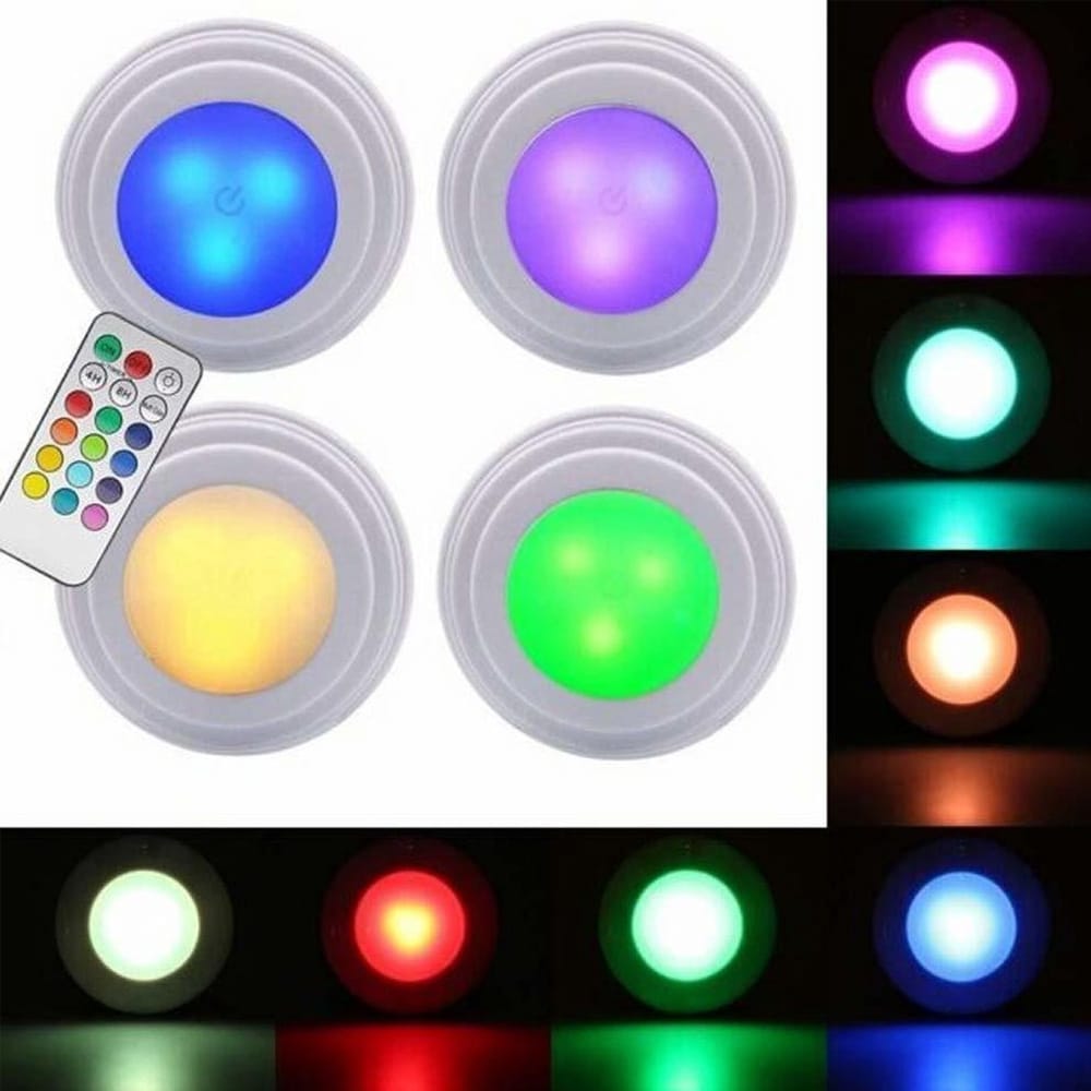 Grundig batteridrevne Spotlights LED RGB med fjernkontroll 4-pakning