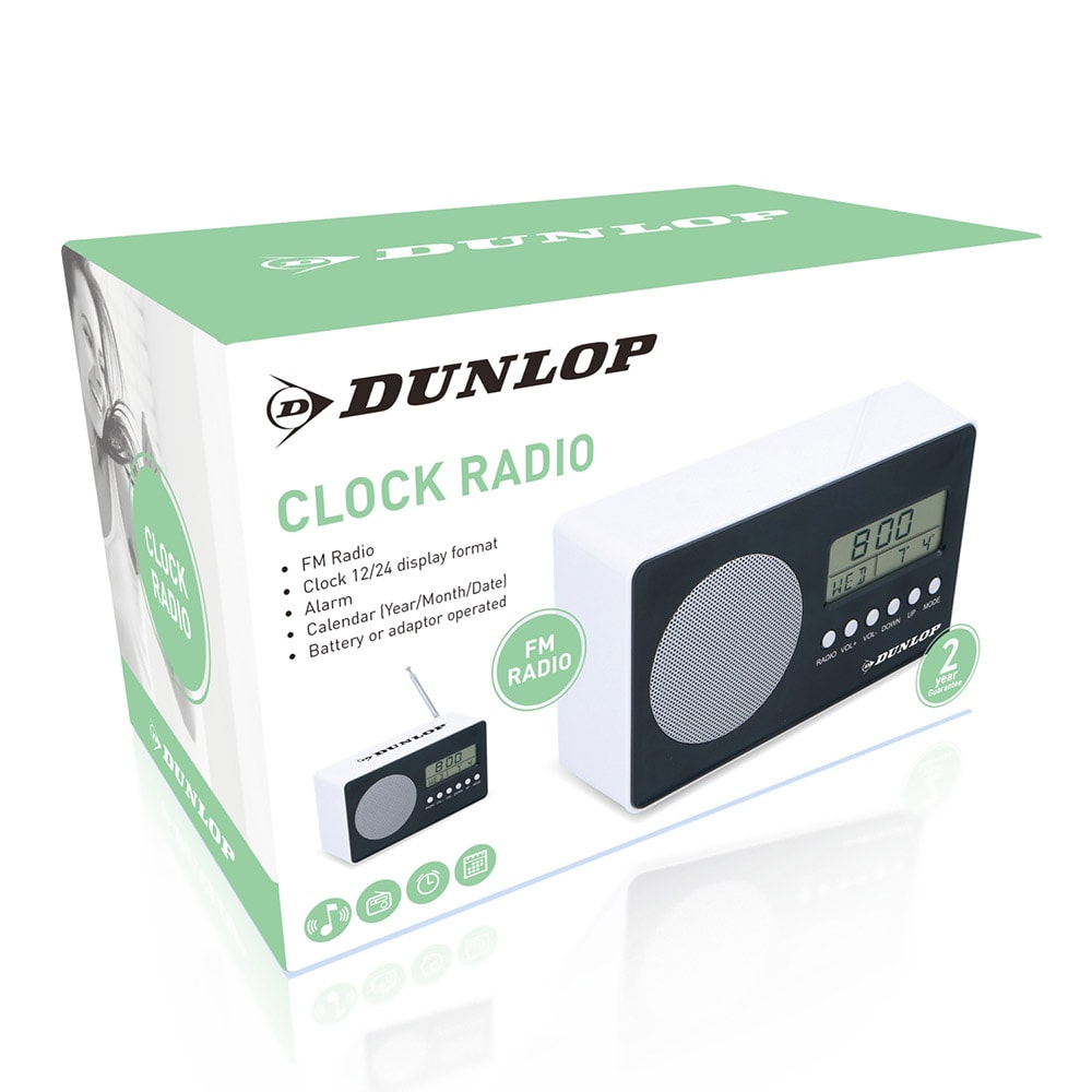 Dunlop Klokkeradio Svart/Hvit