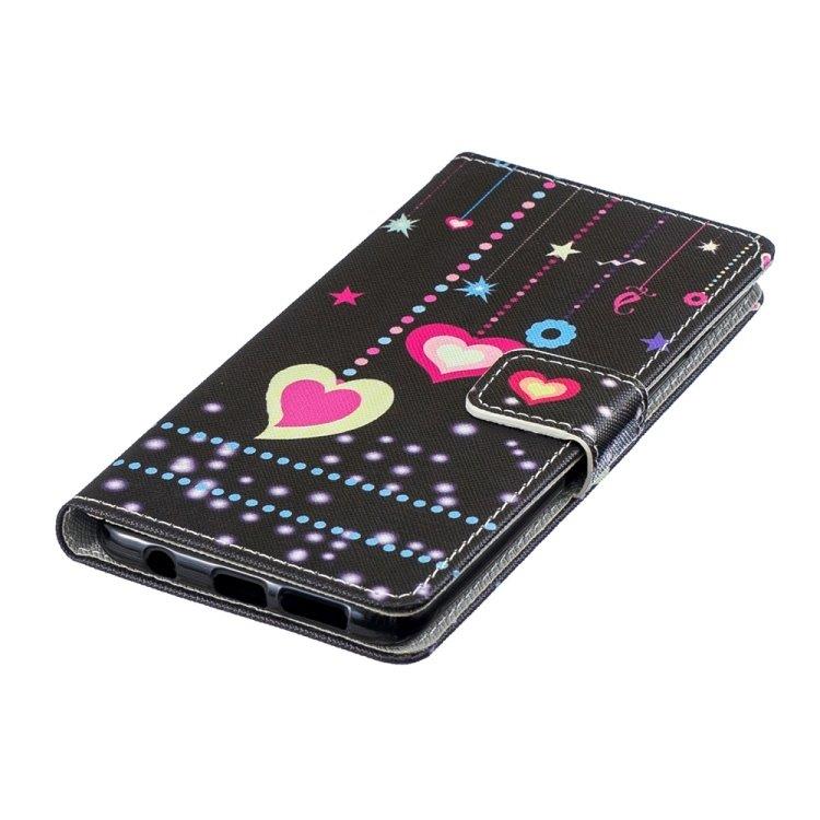 Lærfutteral/flipfutteral/ kortholder Samsung Galaxy S10+, fargerike hjerter