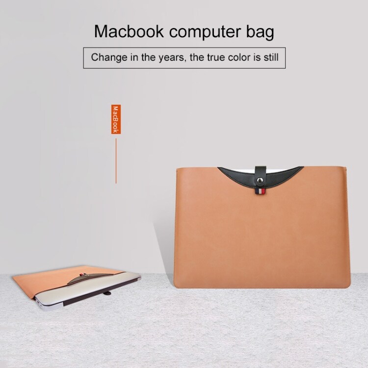 Laptopfutteral av lær med magnetknapp til MacBook Air 15.4" svart+brun