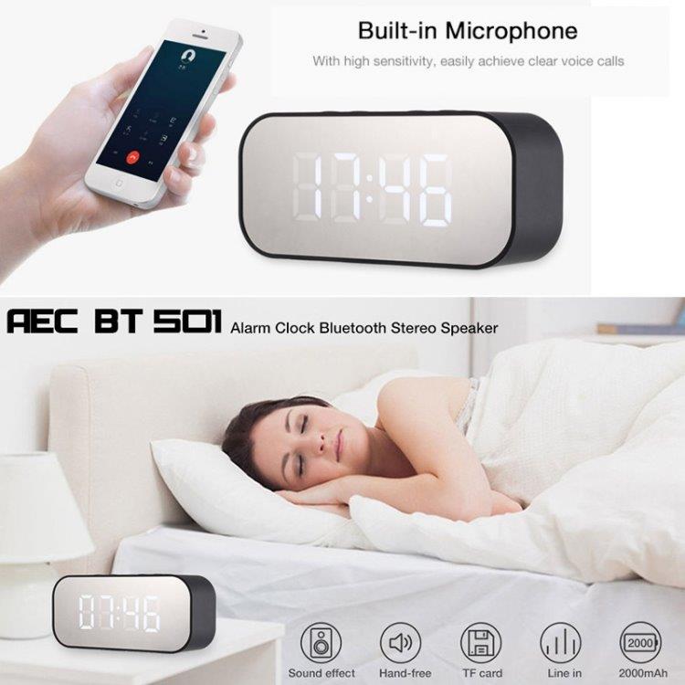 BT501 Bluetooth 5.0 Minihøyttaler med LED & klokke