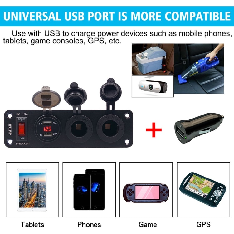 Panel Sigarettuttak/USBx2 og voltmåler