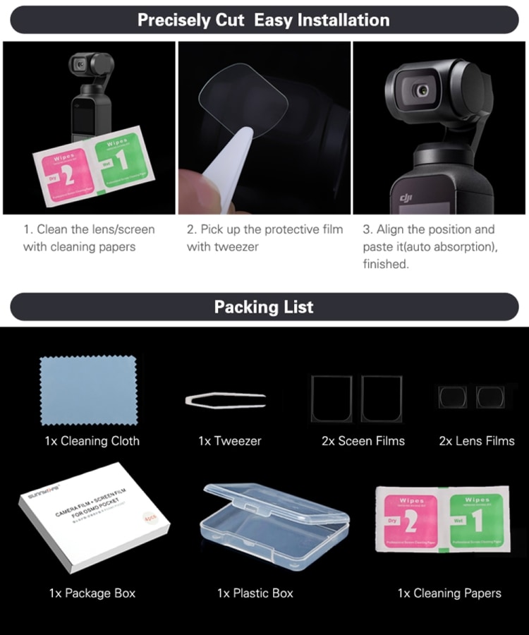 Linsebeskyttelse + Skjermbeskyttelse DJI OSMO Pocket Gimbal - 4-deler