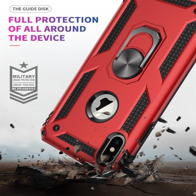 Shockproof Deksel med ringholder iPhone XS Max (Sølv)