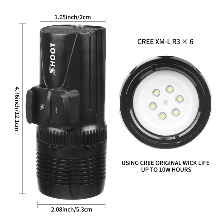 Undervannslampe LED GoPro HERO7 /6 /5 1500 Lumen 60m