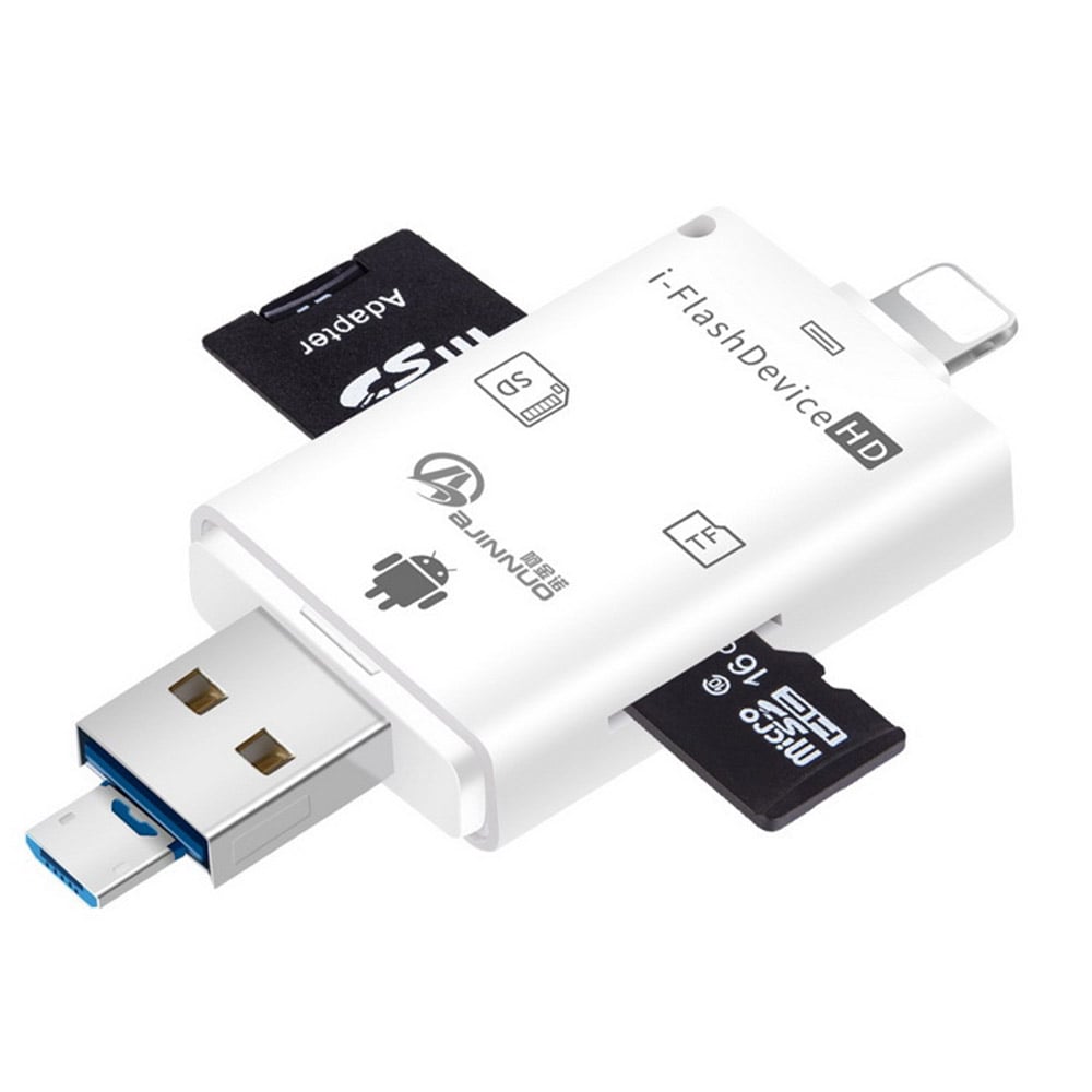 4i1 Minnekortleser USB/Lightning/MicroUSB