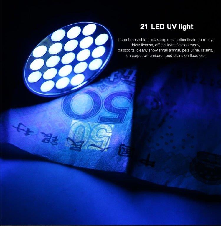 UV 21 LEDs 395NM Ultra Violet Lommelykt - Oppdager Hundurin