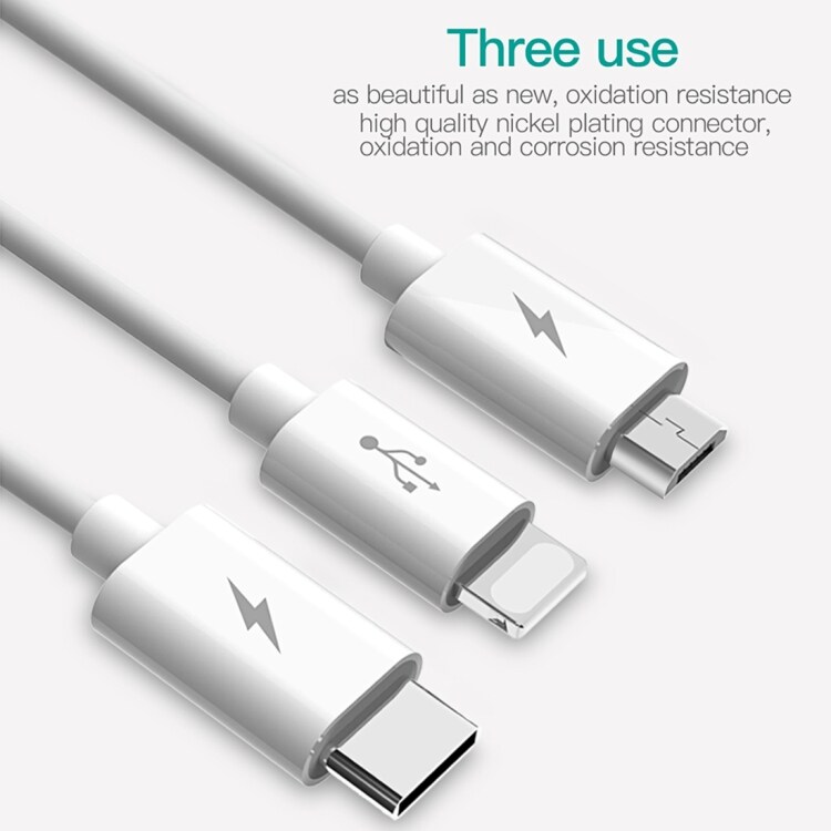 TOTUDESIGN Multi-funksjons Ladekabel 3i1 iPhone / Micro-usb / Type-C