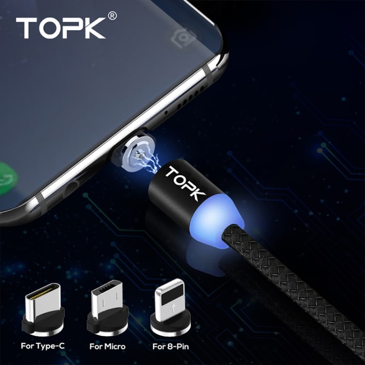 LED TOPK 1m 2.1A Ladekabel iPhone & Usb Type-C & Micro-usb
