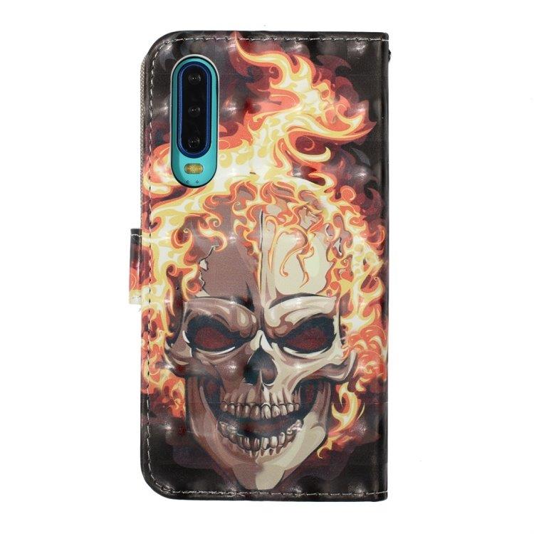 Flipfutteral Burning Skull med stativ Huawei P30