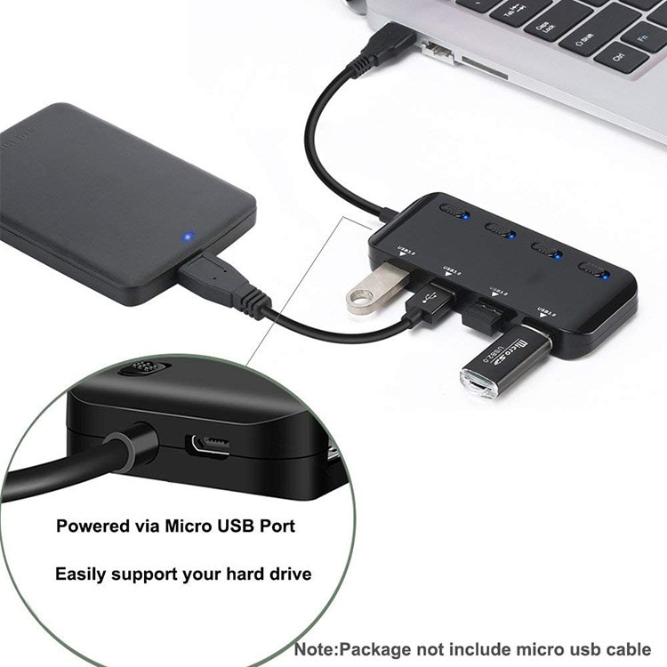 4 porters USB 3.0 Hub med switch