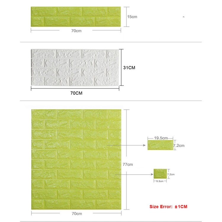 Veggdekorasjon/Wall Sticker Murstein 70cm x 77cm Hvit